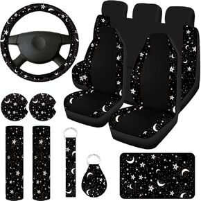 Yexiya 15 Pcs Moon and Star Car Seat Covers Print Car Accessories Full Set for Women Men Set Steering Wheel Cover Armrest Pad Seat Belt Pads Wrist Keychain Auto Interior Decor(Moon, Star) in Saudi Arabia