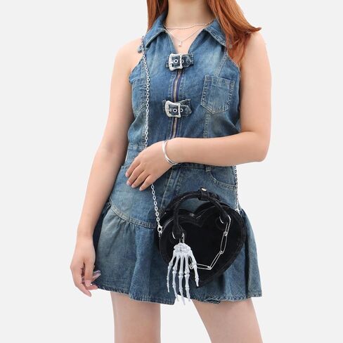 Oweisong Halloween Gothic Purse for Women Cut Heart Shaped Shoulder Bag Devil Handbag Skull Crossbody Bag in Saudi Arabia