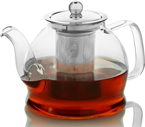 Teapot with Infuser for Loose Tea - 40oz, 3-4 Cup Tea Infuser, Clear Glass Tea Kettle Pot with Strainer & Warmer - Loose Leaf, Iced Tea Maker & Brewer in Saudi Arabia