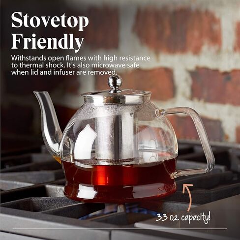 Teapot with Infuser for Loose Tea - 40oz, 3-4 Cup Tea Infuser, Clear Glass Tea Kettle Pot with Strainer & Warmer - Loose Leaf, Iced Tea Maker & Brewer in Saudi Arabia