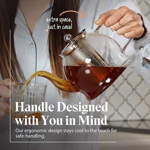 Teapot with Infuser for Loose Tea - 40oz, 3-4 Cup Tea Infuser, Clear Glass Tea Kettle Pot with Strainer & Warmer - Loose Leaf, Iced Tea Maker & Brewer in Saudi Arabia