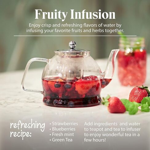 Teapot with Infuser for Loose Tea - 40oz, 3-4 Cup Tea Infuser, Clear Glass Tea Kettle Pot with Strainer & Warmer - Loose Leaf, Iced Tea Maker & Brewer in Saudi Arabia