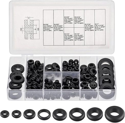 180pcs/Box Rubber Grommet Kit Kit Rubber Hole Set O-Ring Set 1/4 "، 5/16" ، 3/8 "، 7/16" ، 1/2 "، 5/8" ، 7/8 "، 1" in Kuwait