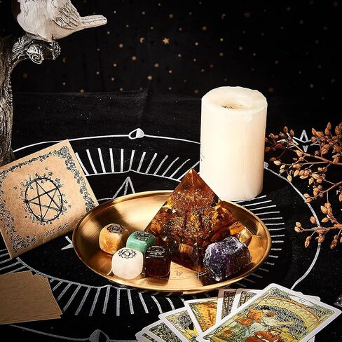 Creatcabin tarot موضوع المذبح لوحة القمر طقوس حرق شمعة الحامل الأوعية الأوعية التي تقدم البخور العطرية صينية لوحة مع بطاقة مذبح ديكور للمنزل للسحر ويكان الزفاف الذهبي 5.55 بوصة in Saudi Arabia