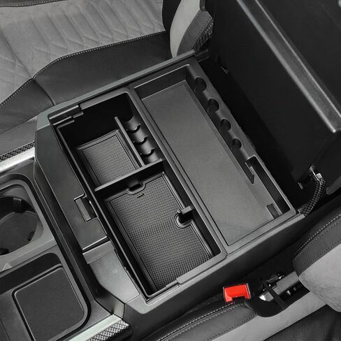 Center Console Organizer Tray Compatible with 2023 2024 2025 Ford F250 F350 F450 F550 Super Duty Accessories, Middle Armrest Storage Box Interior Insert Divider, Black in Saudi Arabia