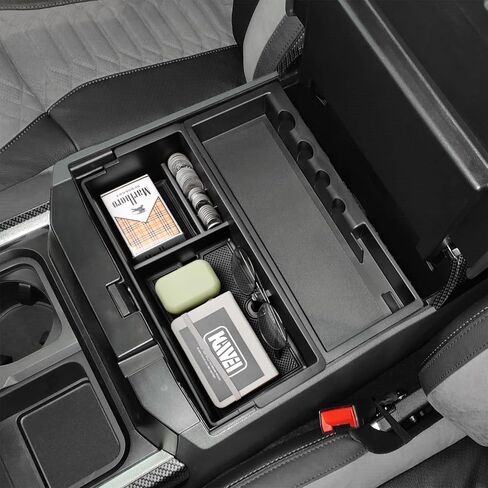 Center Console Organizer Tray Compatible with 2023 2024 2025 Ford F250 F350 F450 F550 Super Duty Accessories, Middle Armrest Storage Box Interior Insert Divider, Black in Saudi Arabia