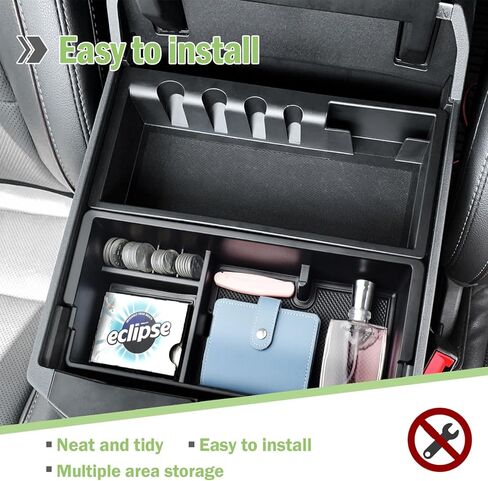 Center Console Organizer Tray Compatible with 2023 2024 2025 Ford F250 F350 F450 F550 Super Duty Accessories, Middle Armrest Storage Box Interior Insert Divider, Black in Saudi Arabia