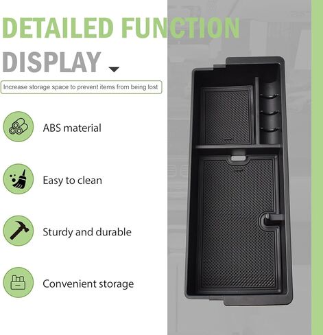 Center Console Organizer Tray Compatible with 2023 2024 2025 Ford F250 F350 F450 F550 Super Duty Accessories, Middle Armrest Storage Box Interior Insert Divider, Black in Saudi Arabia