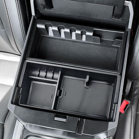 Center Console Organizer Tray Compatible with 2023 2024 2025 Ford F250 F350 F450 F550 Super Duty Accessories, Middle Armrest Storage Box Interior Insert Divider, Black in Saudi Arabia