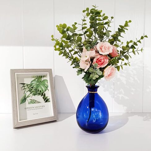 Glass Vase for Flowers, Rounded Small Blue Glass Vase for Home Decor Gift Centerpieces Events (Dark Blue & Gold)… in Saudi Arabia