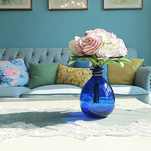 Glass Vase for Flowers, Rounded Small Blue Glass Vase for Home Decor Gift Centerpieces Events (Dark Blue & Gold)… in Saudi Arabia