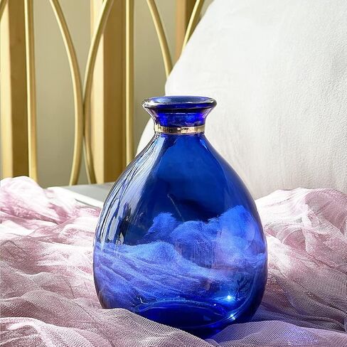 Glass Vase for Flowers, Rounded Small Blue Glass Vase for Home Decor Gift Centerpieces Events (Dark Blue & Gold)… in Saudi Arabia