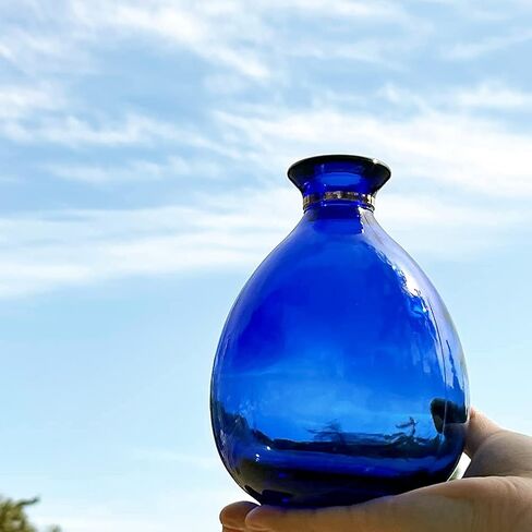 Glass Vase for Flowers, Rounded Small Blue Glass Vase for Home Decor Gift Centerpieces Events (Dark Blue & Gold)… in Saudi Arabia