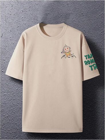 SOLY HUX Men's Oversized Graphic Tees Cartoon Letter Print T Shirt Drop Shoulder Short Sleeve Casual Tops in Saudi Arabia
