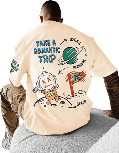 SOLY HUX Men's Oversized Graphic Tees Cartoon Letter Print T Shirt Drop Shoulder Short Sleeve Casual Tops in Saudi Arabia