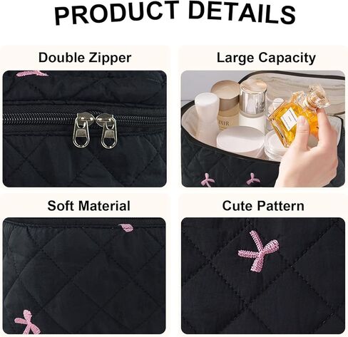4Pcs Quilted Makeup Bag Set Cute Floral Cosmetic Bag Cotton Coquette Make up Bag Aesthetic Travel Toiletry Bag for Women Girls in Kuwait