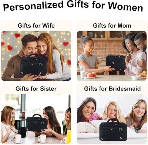 4Pcs Quilted Makeup Bag Set Cute Floral Cosmetic Bag Cotton Coquette Make up Bag Aesthetic Travel Toiletry Bag for Women Girls in Kuwait