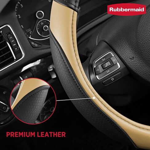 Rubbermaid Steering Wheel Cover – Universal Fit 14.5"–15" Steering Wheel Cover, Anti-Slip Grip, Breathable Leather, All-Season Protection, Interior Upgrade for Cars, Trucks, SUVs - Black in Saudi Arabia