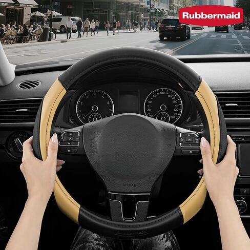 Rubbermaid Steering Wheel Cover – Universal Fit 14.5"–15" Steering Wheel Cover, Anti-Slip Grip, Breathable Leather, All-Season Protection, Interior Upgrade for Cars, Trucks, SUVs - Black in Saudi Arabia
