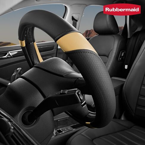 Rubbermaid Steering Wheel Cover – Universal Fit 14.5"–15" Steering Wheel Cover, Anti-Slip Grip, Breathable Leather, All-Season Protection, Interior Upgrade for Cars, Trucks, SUVs - Black in Saudi Arabia