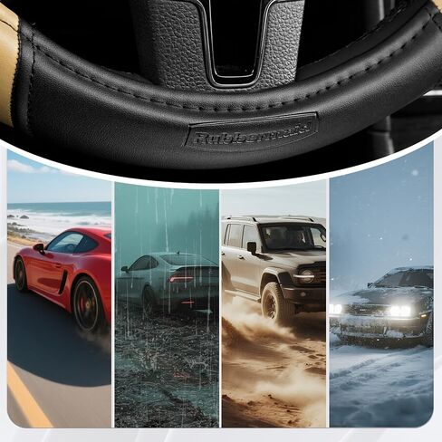 Rubbermaid Steering Wheel Cover – Universal Fit 14.5"–15" Steering Wheel Cover, Anti-Slip Grip, Breathable Leather, All-Season Protection, Interior Upgrade for Cars, Trucks, SUVs - Black in Saudi Arabia