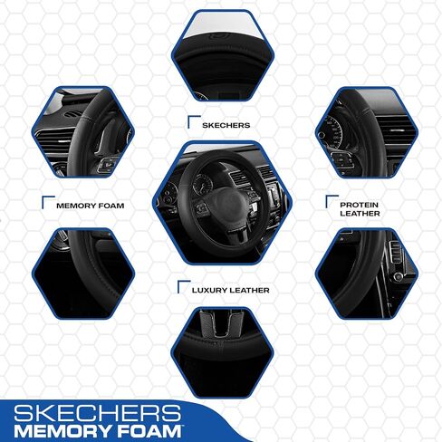 Skechers Memory Foam Steering Wheel Cover,Grade Protein Leather Steering Wheel Cover,Universal Anti-Slip Fit 14" 1/2-15" Car Wheel Cover for Men Women Fit Suvs,Vans,Sedans,Car,Trucks,Black in Saudi Arabia