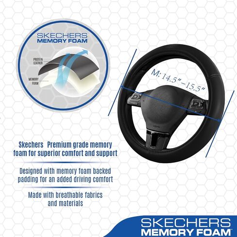 Skechers Memory Foam Steering Wheel Cover,Grade Protein Leather Steering Wheel Cover,Universal Anti-Slip Fit 14" 1/2-15" Car Wheel Cover for Men Women Fit Suvs,Vans,Sedans,Car,Trucks,Black in Saudi Arabia