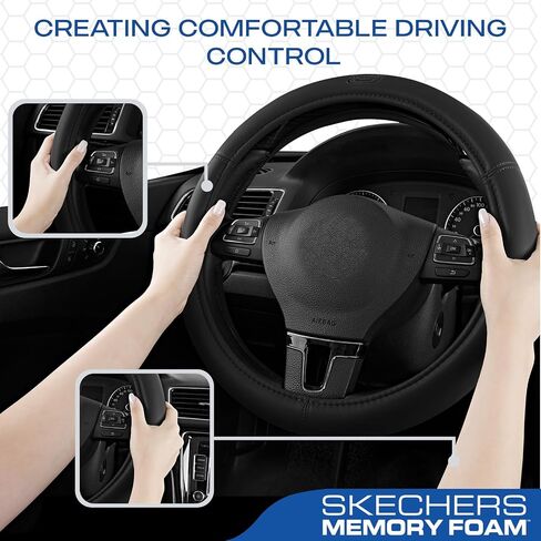 Skechers Memory Foam Steering Wheel Cover,Grade Protein Leather Steering Wheel Cover,Universal Anti-Slip Fit 14" 1/2-15" Car Wheel Cover for Men Women Fit Suvs,Vans,Sedans,Car,Trucks,Black in Saudi Arabia