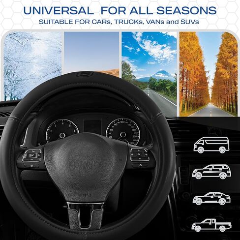 Skechers Memory Foam Steering Wheel Cover,Grade Protein Leather Steering Wheel Cover,Universal Anti-Slip Fit 14" 1/2-15" Car Wheel Cover for Men Women Fit Suvs,Vans,Sedans,Car,Trucks,Black in Saudi Arabia