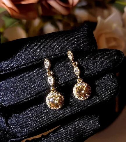 14K Gold Long Dangle Earrings with Round Moissanite, Roound Cut Moissanite Dangle Earrings, Ideal for Stylish Everyday Wear in Saudi Arabia