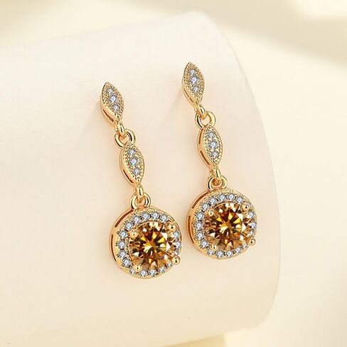 14K Gold Long Dangle Earrings with Round Moissanite, Roound Cut Moissanite Dangle Earrings, Ideal for Stylish Everyday Wear in Saudi Arabia