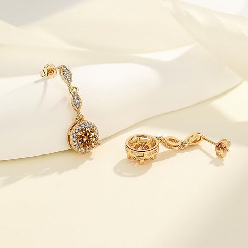 14K Gold Long Dangle Earrings with Round Moissanite, Roound Cut Moissanite Dangle Earrings, Ideal for Stylish Everyday Wear in Saudi Arabia