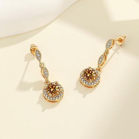 14K Gold Long Dangle Earrings with Round Moissanite, Roound Cut Moissanite Dangle Earrings, Ideal for Stylish Everyday Wear in Saudi Arabia