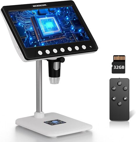 Digital Microscope for Adults Kids - 7'' HD IPS Coin Microscope for Error Coins with Screen | 1200X Soldering Microscope with 8 LED Lights | 32GB SD Card USB Microscope for Windows/MacOS in Kuwait