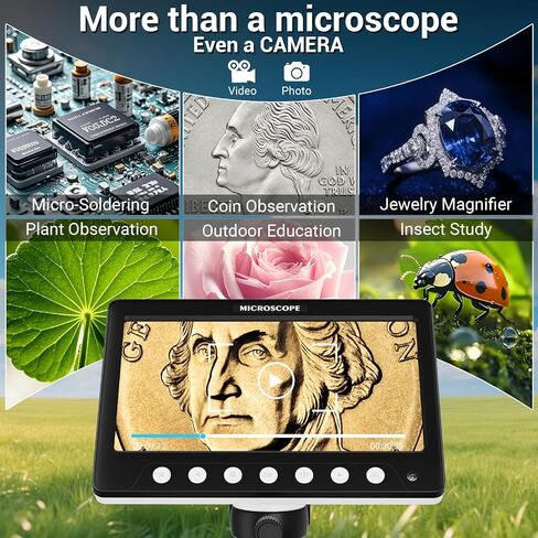 Digital Microscope for Adults Kids - 7'' HD IPS Coin Microscope for Error Coins with Screen | 1200X Soldering Microscope with 8 LED Lights | 32GB SD Card USB Microscope for Windows/MacOS in Kuwait