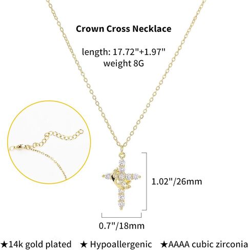 Crown Cross Necklace for Women-Exquisite Christian Necklace-cross necklace for women-Symbol of Devotion, Ideal Faith-Inspired Jewelry Gift for Every Occasion in Kuwait