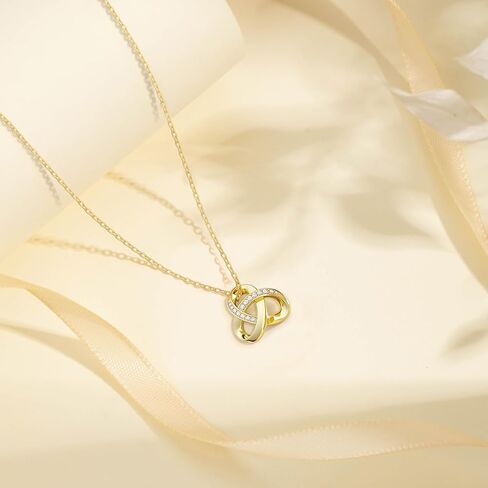 قلادة ذهبية 14K للنساء ، حب قلادة ماس متشابكة من Love Knot Infinity ، سلسلة قابلة للتعديل 18in + 2in ، مع قفل جراد البحر ، هدية مجوهرات عصرية in Saudi Arabia