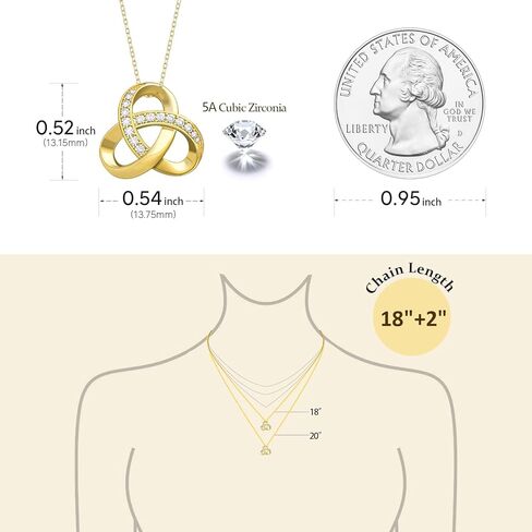 قلادة ذهبية 14K للنساء ، حب قلادة ماس متشابكة من Love Knot Infinity ، سلسلة قابلة للتعديل 18in + 2in ، مع قفل جراد البحر ، هدية مجوهرات عصرية in Saudi Arabia