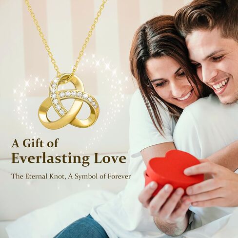 قلادة ذهبية 14K للنساء ، حب قلادة ماس متشابكة من Love Knot Infinity ، سلسلة قابلة للتعديل 18in + 2in ، مع قفل جراد البحر ، هدية مجوهرات عصرية in Saudi Arabia