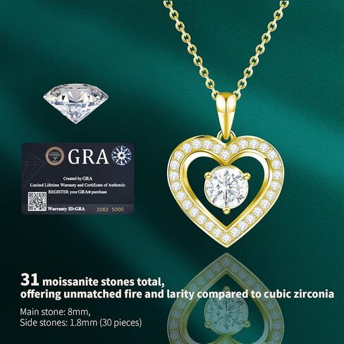 Full Moissanite Heart Necklace - No CZ! 2ct Vibrant Birthstone & 30 White Gems | 12 Month Gifts for Wife, Mom, Her | Anniversary, Valentine's Day, Mother's Day Jewelry in Saudi Arabia