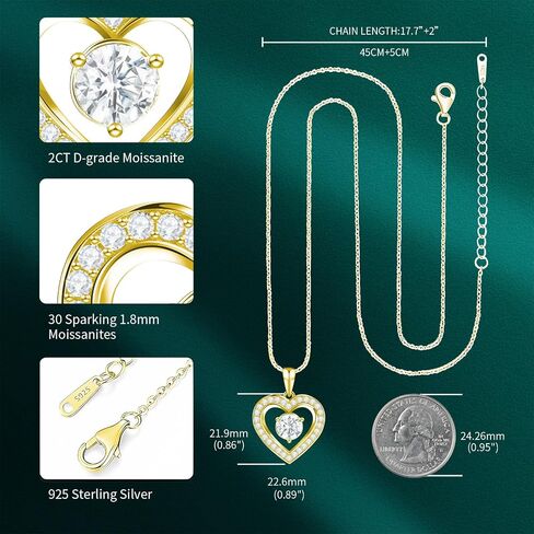 Full Moissanite Heart Necklace - No CZ! 2ct Vibrant Birthstone & 30 White Gems | 12 Month Gifts for Wife, Mom, Her | Anniversary, Valentine's Day, Mother's Day Jewelry in Saudi Arabia