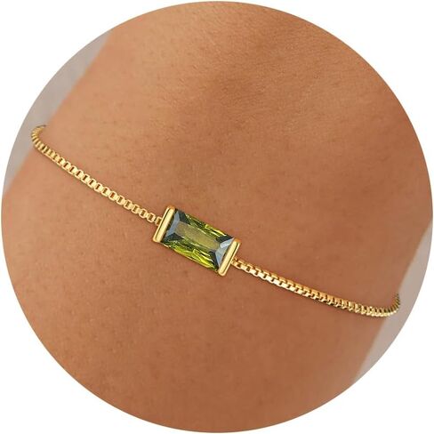 Birthstone Gold Bracelets for Women Non Tarnish - Trendy Dainty 14K Gold Plated Bracelet Friendship CZ Bracelets Anniversary Birthday Gifts for Mom Girlfriend in Saudi Arabia