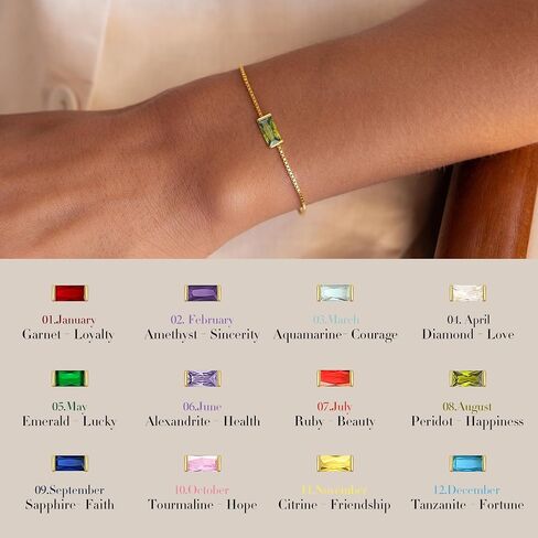 Birthstone Gold Bracelets for Women Non Tarnish - Trendy Dainty 14K Gold Plated Bracelet Friendship CZ Bracelets Anniversary Birthday Gifts for Mom Girlfriend in Saudi Arabia