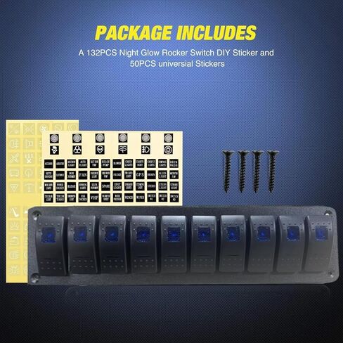 10 Gang Marine Aluminium Rocker Switch Panel ، Toggle Toggle Dash 12V/24V 5 PIN SPST ON/OFF ROCKER ROCKER مع الإضاءة الخلفية LED للسيارة RV ATV UTV Truck Jeep Yacht Ship (Blue) in Kuwait