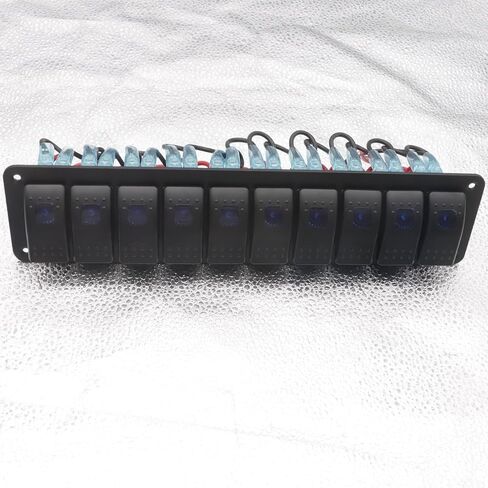 10 Gang Marine Aluminium Rocker Switch Panel ، Toggle Toggle Dash 12V/24V 5 PIN SPST ON/OFF ROCKER ROCKER مع الإضاءة الخلفية LED للسيارة RV ATV UTV Truck Jeep Yacht Ship (Blue) in Kuwait