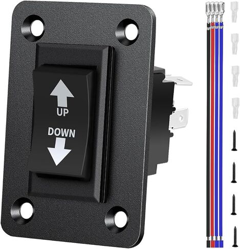 UP Down Momentary Reverse Polarity Switch DC 12V-24V 20A / AC 250V 15A DPDT RV Power Jack Switch 4Pin for 5th Wheel Tongue Trailer Stabilizer, with Panel Screw Terminal Wires Sheath in Saudi Arabia