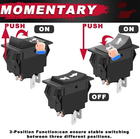 UP Down Momentary Reverse Polarity Switch DC 12V-24V 20A / AC 250V 15A DPDT RV Power Jack Switch 4Pin for 5th Wheel Tongue Trailer Stabilizer, with Panel Screw Terminal Wires Sheath in Saudi Arabia