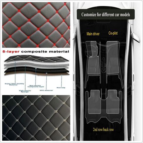 Custom Personalized Floor Mats for Cars - Luxury Full Coverage All Weather Mats, Anti-Slip Leather Mat Set, Fit for 99% of Cars, SUVs & Trucks (Black, A-Diamond) in Saudi Arabia