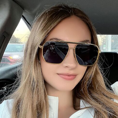 SODQW Tangle Free Aviator Sunglasses for Women Men Square Polarized Double Bridge Sun Glasses for Driving & Traveling in Kuwait