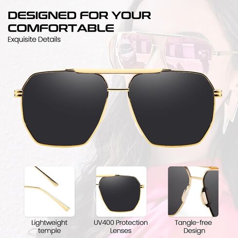 SODQW Tangle Free Aviator Sunglasses for Women Men Square Polarized Double Bridge Sun Glasses for Driving & Traveling in Kuwait